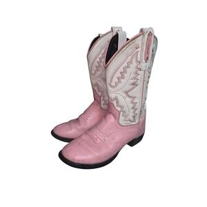 Old West Girls Cowgirl Boots Pink Amd White Pointsd Toe Size 1 Very Good
